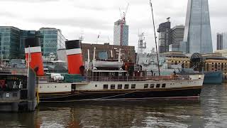 'Waverley' paddle steamer stands ready for her passengers at Tower Pier, London on 12/10/24.