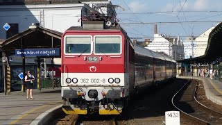 ZSSK 362 002-8 v čele vlaku rj 371Vindobona při odjezdu z Brněnského hlavního nádraží dne 25.5. 2023