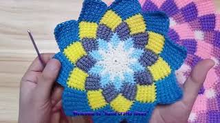 Easy Tunisian crochet in round / baby blanket and crochet tablecloth part 1