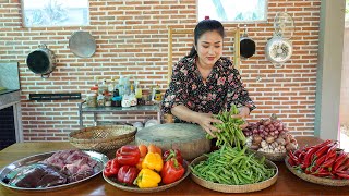 New kitchen : Green pea, chili, belle pepper cook with beef - Cooking with Sreypov