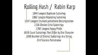 Leetcode Rolling Hash/Rabin Karp 最全总结