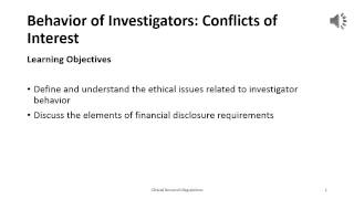 Week 6 Behavior of Investigators Conflicts of Interest