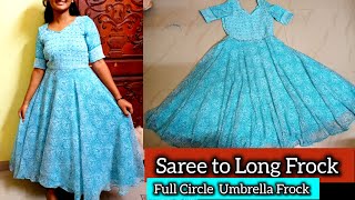 Full circle Umbrella Frock cutting and stitching/ Viral Long frock from Saree