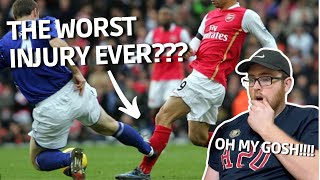 AMERICAN FOOTBALL FAN REACTS to Eduardo da Silva injury *I CAN'T BELIEVE WHAT I'M WATCHING*