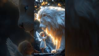 The Little angel with her Guardian Lion | #4k #animation #ai #guardian #lion #fantasy