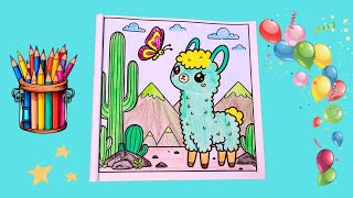 Little Animal llama , Cute Drawing and Coloring Page | Coloring Tutorial | Coloring Fun for Kids