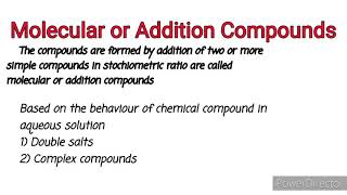 Defination of Addition compounds, double salts and complex compounds with examples