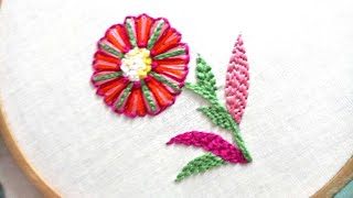 Flower pattern with reverse chain stitch and lazy daizy stitch