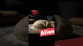 Подпишись на мой канал.The alien wants to capture the bread.