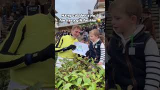 Harry Cobden meets his number one fan with a present! #horse #horseracing