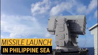 US Warship launches airframe missile during training in Philippine Sea