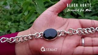 Black Agate Bracelet for Men – Natural Gemstone with Sterling Silver