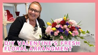 DIY Valentine's Day Fresh Floral Table Arrangement | Step-by-Step Flower Centerpiece Tutorial