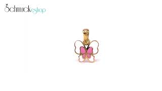 Schmuck - Anhänger aus 9K Gold – Schmetterling mit rosa und weißer Glasur und goldenem Flügelsaum