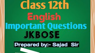 Guess Paper/ Important Questions Of General English For Class 12th JKBose 2023 🔥