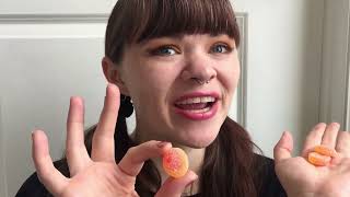 ASMR 🍑🧒 CANDY REVIEW SOUR PATCH KIDS PEACH soft spoken whisper chewing Satisfying Sunny Sounds