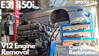 BMW E31 850i "Glacier" - Complete Restoration - V12 Engine Removal - Episode 12