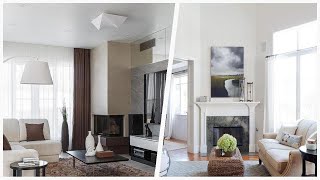 75 White Living Room With A Corner Fireplace Design Ideas You'll Love ☆