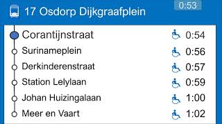 Omroepen GVB Tram: Lijn 17 Centraal Station naar Osdorp Dijkgraafplein.