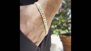 Men's Diamond Accent 18k Gold-Plated Two-Tone Interlocking-Link Bracelet 8.5"