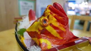 Japanese Street Food GIANT NEPTUNE GROUPER SASHIMI Okinawa Japan