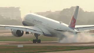 A slow motion of A350 China Airlines reg. B-18917 landing rwy 25L VVTS