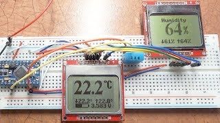 Dual Nokia 5110 LCDs for separate temperature and humidity with DHT11