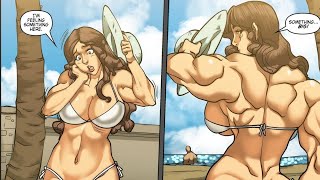 Female muscle cartoon comic Altas Beach muscle growth