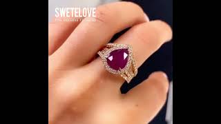 Handmade Elegant 3.7ct Ruby Red Pear Cut Sterling Silver Engagement Ring