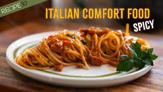 Try this! Italian Comfort Food - Spaghetti with Crispy Pancetta and Spicy Tomato Sauce