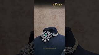 Real Diamond Choker Necklaces with changeable Natural Emeralds/Rubies and Pearl Drops