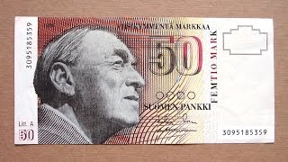 50 Finnish Markkaa Banknote (Fifty Markkaa Finland / 1986) Obverse and Reverse