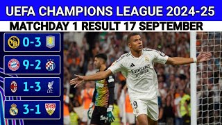 Macthday1 UEFA Champions League 2024/25 League Phase Results \ Uefa champions league 2024-25 result