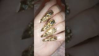 Bling Bling Beautiful Gold nail #blingsparkle #blingnails #stilletonails #fypyoutube