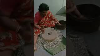 #Traditional grinding stone # తిరగలి          Prepare black dal with grinding stone