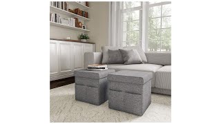 Lavish Home Foldable Storage Cube Ottoman with Pockets