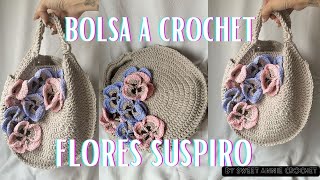 BOLSA A CROCHET - GANCHILLO // BOLSA CON FLORES SUSPIRO FLOR PENSAMIENTO  fACIL Y RAPIDA