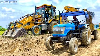 Jcb 3dx Backhoe Machine Working With Sonalika Di 750 Rx Tractor | Jcb Tractor Cartoon | Jcb Tractor