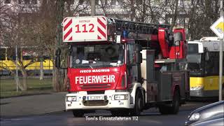 [Brand in Hochhaus] LHFs + DLK + ELW-C 1217 + ELW-B 1518 Berliner Feuerwehr auf Alarmfahrt