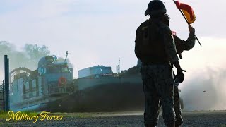 U.S. marines and sailors conduct a landing craft air cushion landing on marine corp air facility