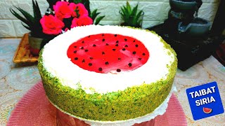 تشيز كيك شكل ونكهة البطيخ🍉يبرد القلب 🥰سهل وسريع ومكونات اقتصادية👌Cheesecake alĺ anguria#حلابارد#بطيخ