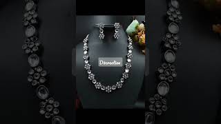 Oxidised brass Single layer stone  choker necklace set with earrings @d9creation810