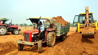 Jcb 3DX Eco Excellence Backhoe Loading Mud In 3 Massey Tractor with Trolley | Jcb and Tractor Video