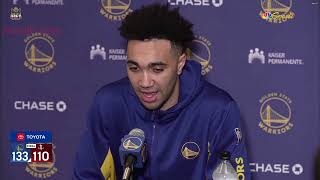 Trayce Jackson-Davis Postgame Interview | Golden State Warriors beat Houston Rockets 133-110