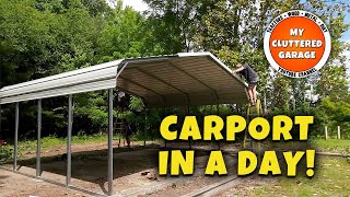 Cheaper than a pole barn. Carport install in a day! MCG Video #213