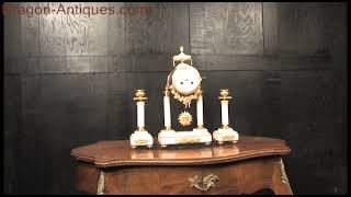 Antique French White Marble and Ormolu Portico Clock Set by Vincenti 3341