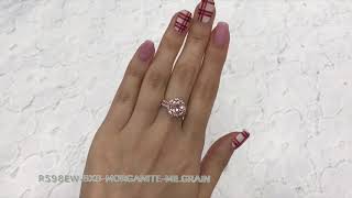 Vintage Floral Milgrain Morganite Bridal Set in Rose Gold