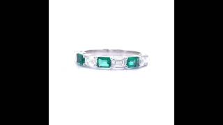 1.70 Carat Emerald & Diamond East-West 1/4 Eternity Stacking Ring in 14k White Gold