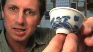 🎎 Japanese Porcelain Sake Cup - Waves and Birds Guinomi