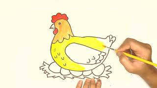 Hen Drawing || How to Draw Hen Step by Step || Hen Drawing Colour for Beginners